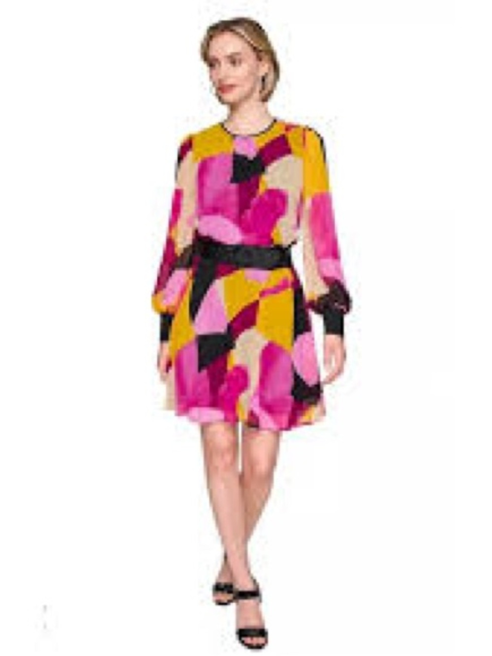 Karl Lagerfeld Pink, Mustard & Black Abstract Midi Dress
